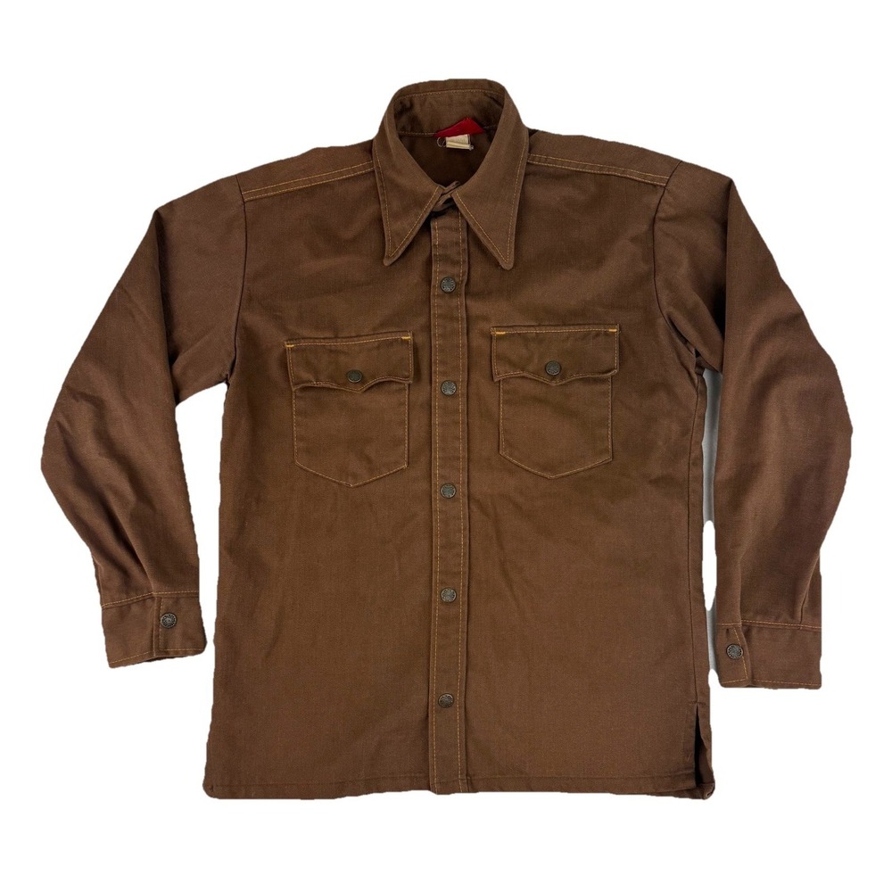 VTG 70's Sears Mens Store Snap Front Mens 15 15 1/2  Medium Rancher Cowboy Brown